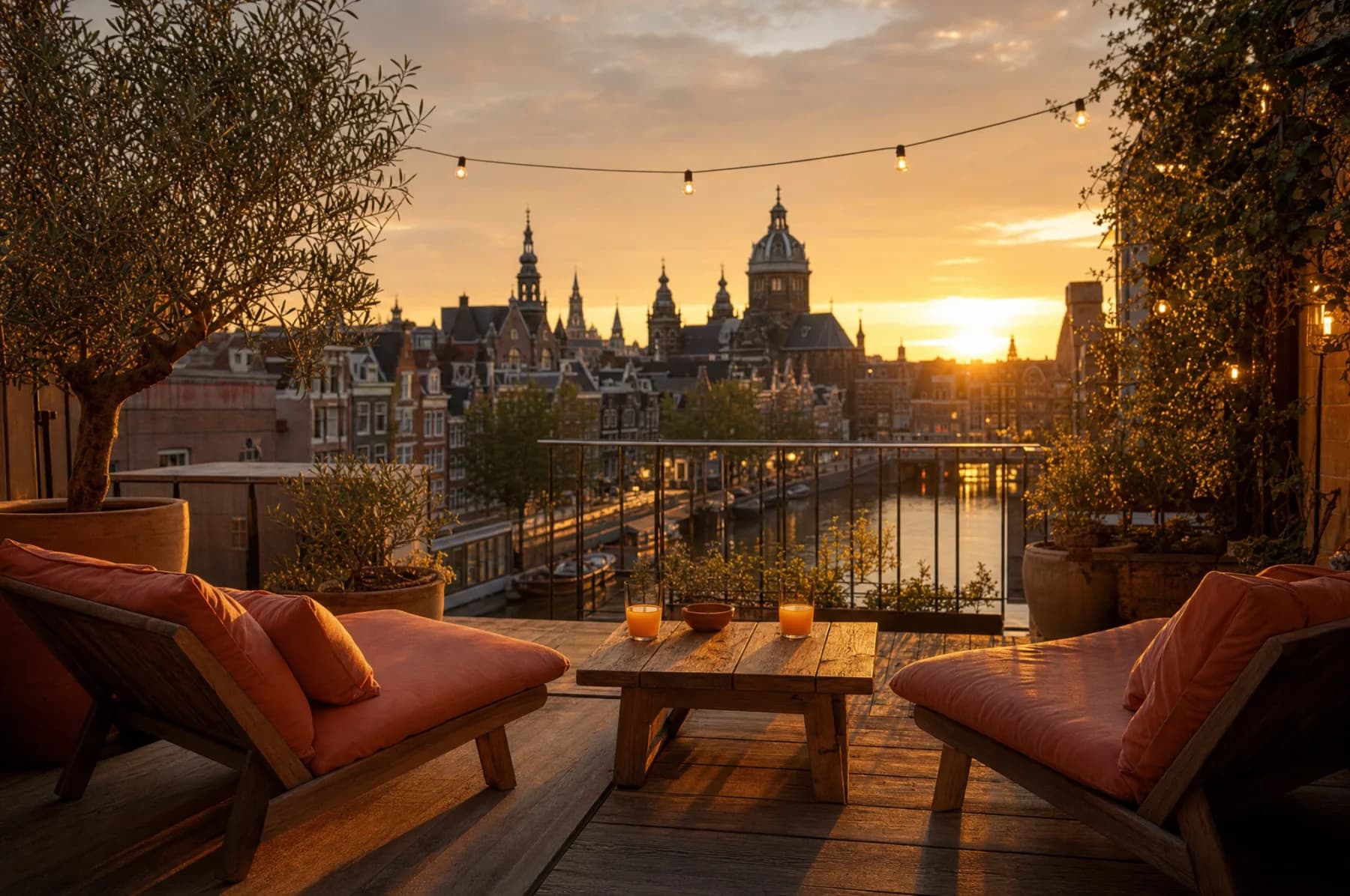 Warme werkplek in een Amsterdams grachtenpand tijdens het gouden uur